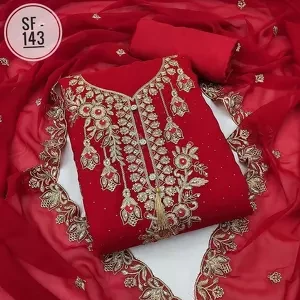 Unstitched Weightless Georgette Embroidery and Stone Work Shalwar Kameez